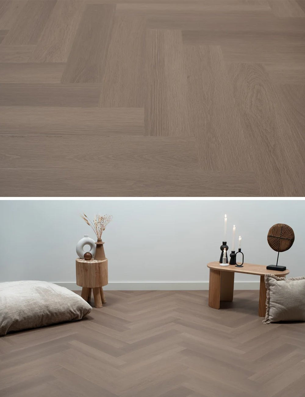 Floer Greige Eiken Visgraat Plak PVC FLR - 3511 - Solza.nl