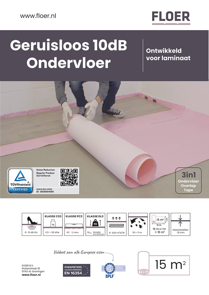 Floer Noiseless Subfloor 10 DB Insonorisation (certifié TÜV) (15m2)